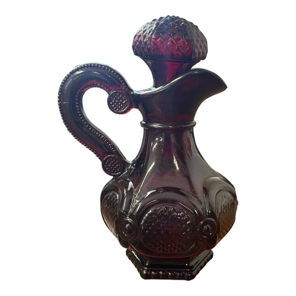 Avon The 1876 Cape Cod Collection Red Glass Cruet With Bath Oil